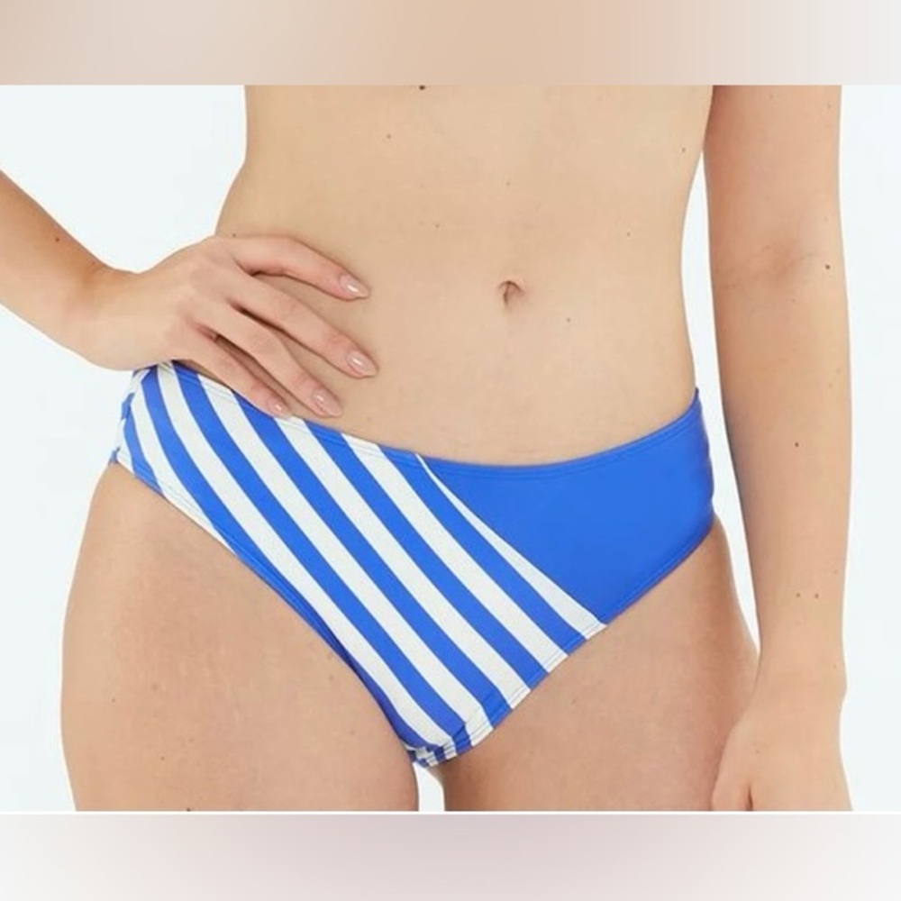 NWT SUMMERSALT Diagonal Mid Rise Bikini Bottoms Blue Stripe Sz 12 Swim Beach NEW